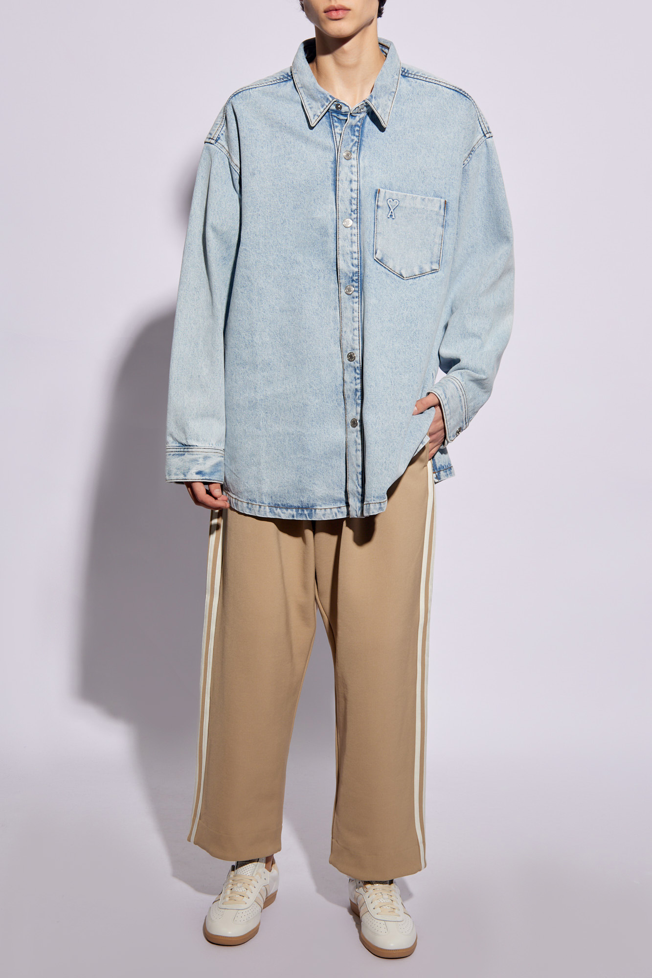 Light blue Denim shirt with logo Ami Alexandre Mattiussi - Vitkac